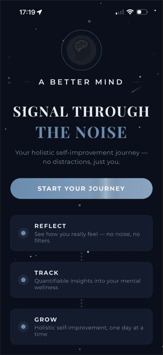A Better MIND welcome screen: Signal through the noise, with Reflect, Track, and Grow